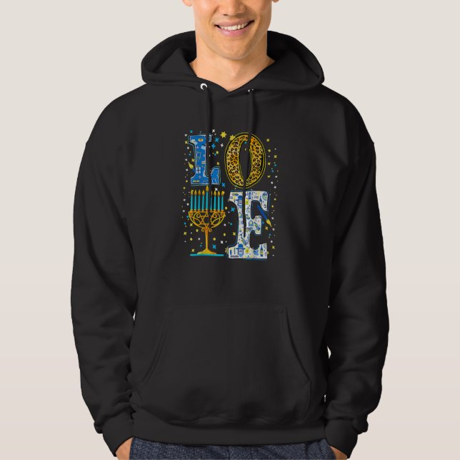 Love Cute Hanukkah Leopard Menorah Pajama Matching Hoodie (Front)