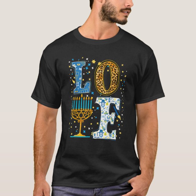 Love Cute Hanukkah Leopard Menorah Pajama Matching T-Shirt (Front)