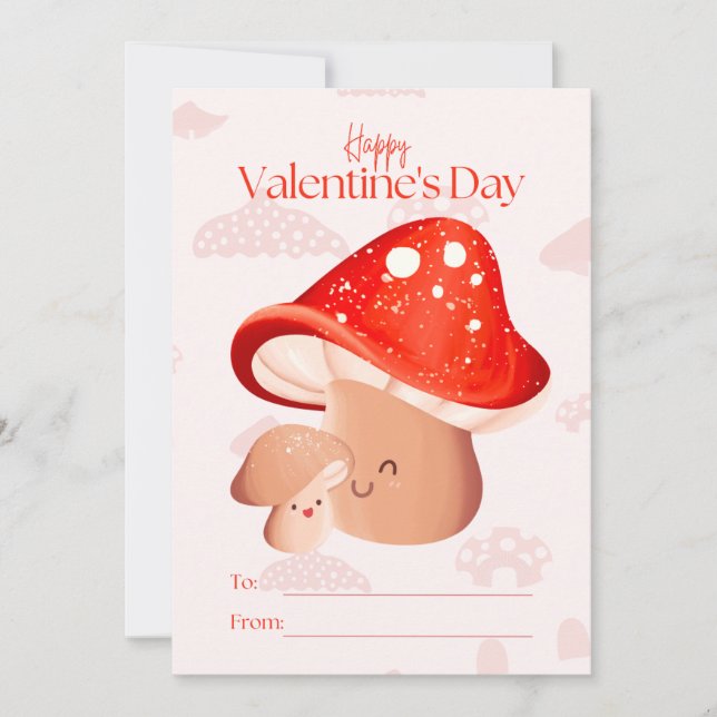 Love Cute Mushroom Classroom Girl Valentine's Day Holiday Card (Front)
