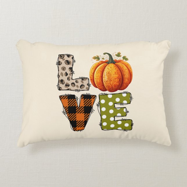 LOVE – Cute Pumpkin & Polka Dot Letters Decorative Cushion (Front)