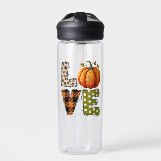 LOVE – Cute Pumpkin & Polka Dot Letters Water Bottle (Front)