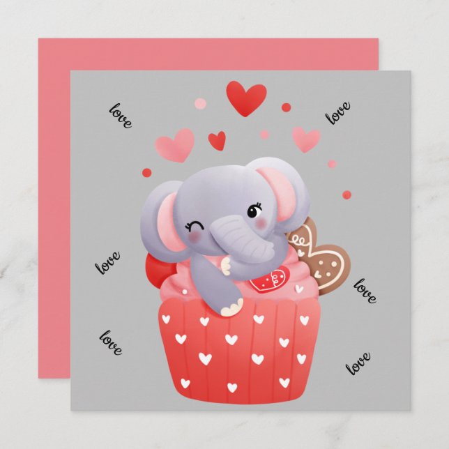 Love cute valentine elephant  holiday card (Front/Back)