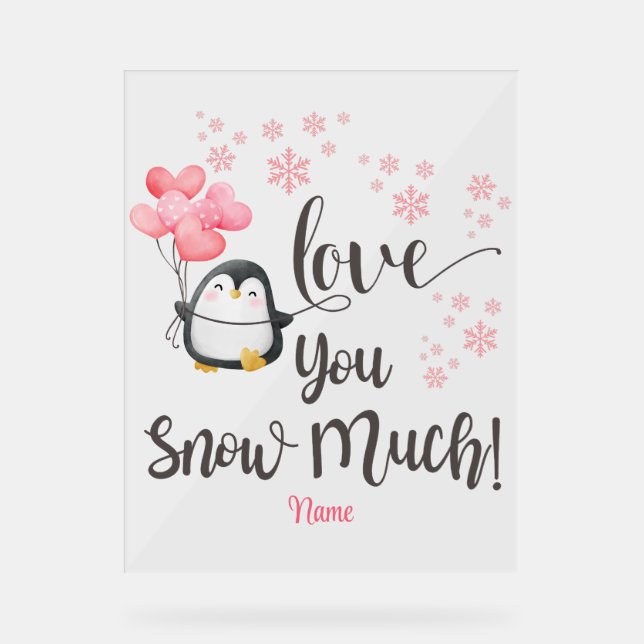 Love - Cute Valentine Penguin Personalised Acrylic Sign (Front)