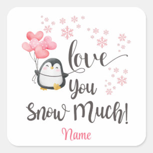 Love - Cute Valentine Penguin Personalised Square Sticker