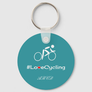 Love cycling add initials custom turquoise key ring