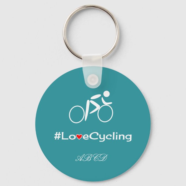 Love cycling add initials custom turquoise key ring (Front)