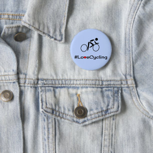 Love cycling caption blue 6 cm round badge