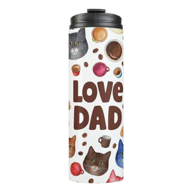 Love Dad Cats and Coffee Pattern Thermal Tumbler (Front)