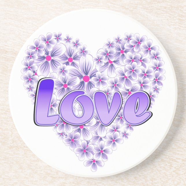 Love Daisy Heart Purple Coaster (Front)
