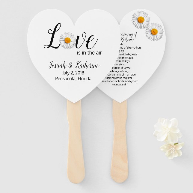 Love Daisy Wedding Program Fan (Front and Back)