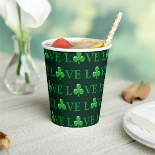 Love dark Green Clover Shamrock Pattern modern Paper Cups