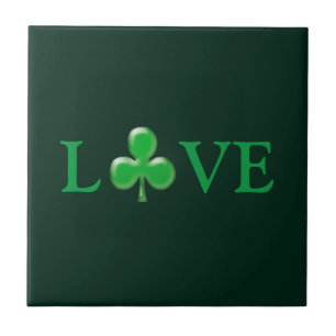 Love dark Green Clover Shamrock St. Patrick's Day Tile