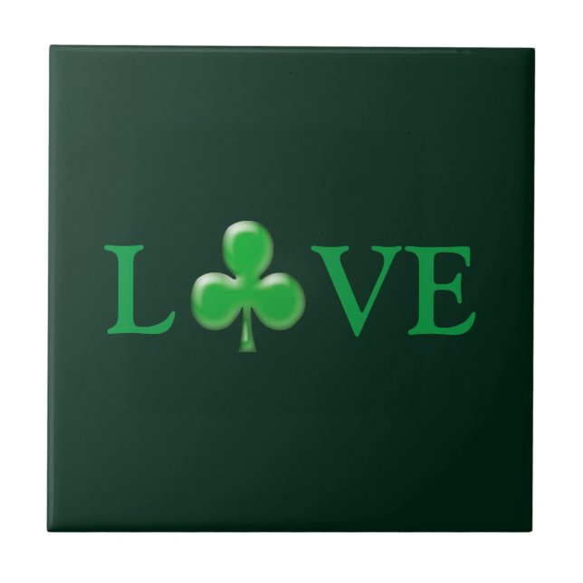 Love dark Green Clover Shamrock St. Patrick's Day Tile (Front)