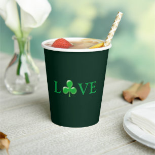 Love dark Green Irish Shamrock St. Patrick's Day Paper Cups