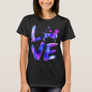 Love Daschund Doxie Weiner Watercolor Blue Dog Mum T-Shirt