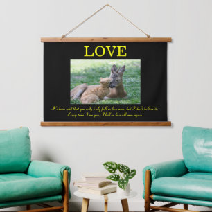 LOVE Deer and Cat loving each other Hanging Tapestry