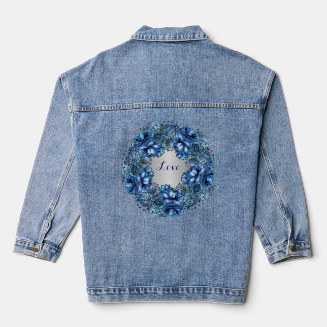 Love Denim Jacket with Blue Wreathe Design (Back)