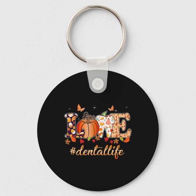 Love Dental Life Pumpkin Tooth Dentist Fall Thanks Key Ring (Front)
