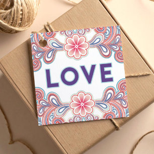 Love design with vintage purple flowers and swirls favour tags
