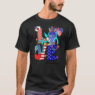 Love Dialysis Nurse Stethoscope Fireworks Usa Flag T-Shirt