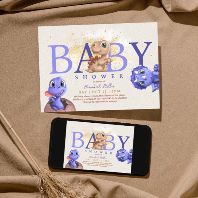 Love Dino Simple Funny Cute Dragon Baby Boy Shower Invitation (Creator Uploaded)