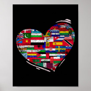 Love Diversity National Flags Heart Earth Day  Poster