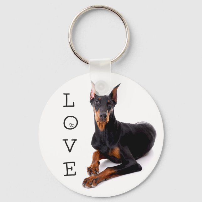 Love Doberman Pinscher Puppy Dog Keychain (Front)