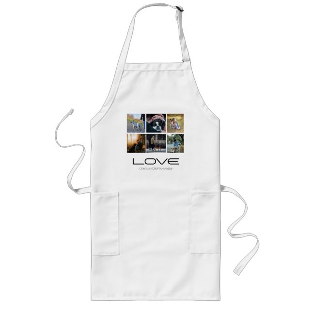 Love Dog Family Portrait Collage Design Long Apron (Front)