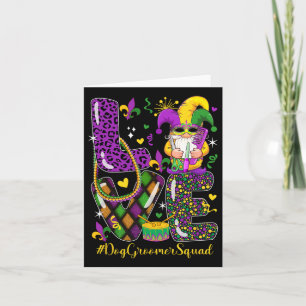 Love Dog Groomer Squad Mardi Gr Leopard Gnome Para Card