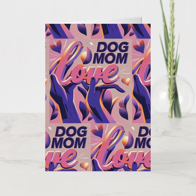 Love Dog Mum Pink Purple Foil Greeting Card (Front)