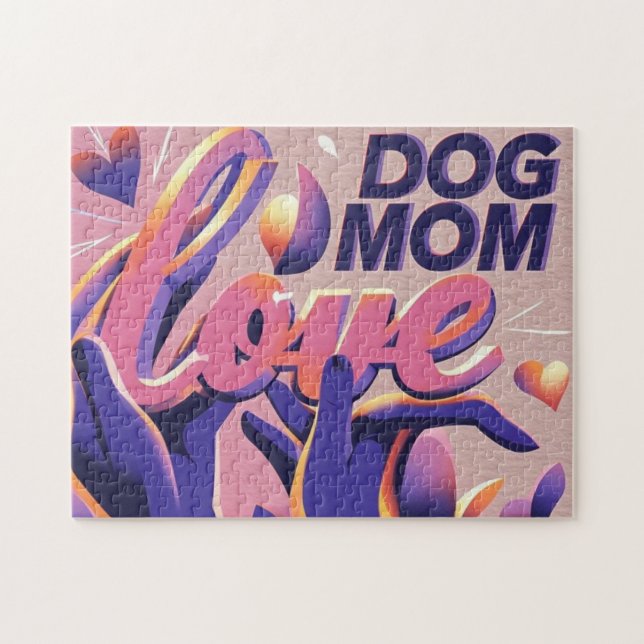 Love Dog Mum Pink Purple Jigsaw Puzzle (Horizontal)
