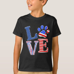Love Dog Paw American Flag Tie Dye Dog Lover 4th O T-Shirt