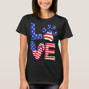 Love Dog Paw Flip Flops Usa Flag 4th Of July Dog C T-Shirt