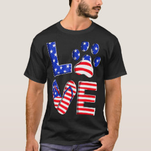 Love Dog Paw Flip Flops Usa Flag 4th Of July Dog C T-Shirt
