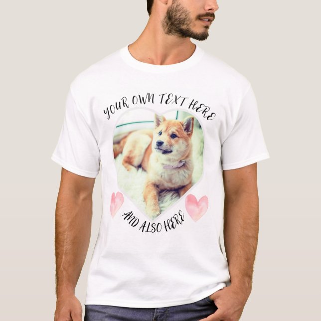 Love dog photo heart shape text and pink hearts T-Shirt (Front)