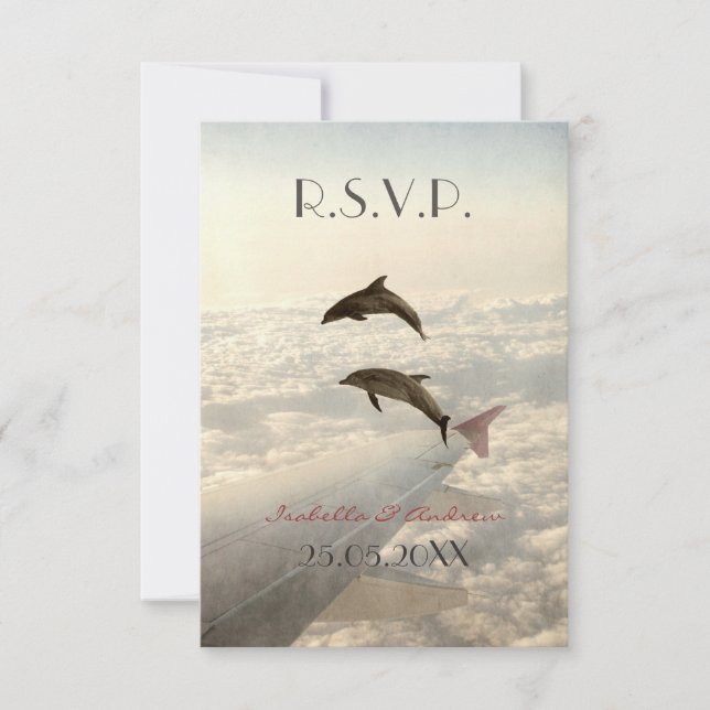 Love Dolphins - wedding RSVP Card (Front)