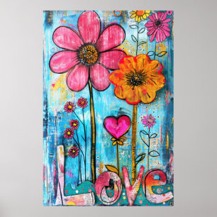 *~* LOVE Doodle – Colorful Whimsical Flower Art  Poster