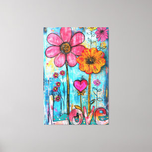 *~* LOVE Doodle – Colourful Whimsical Flower Art  Canvas Print