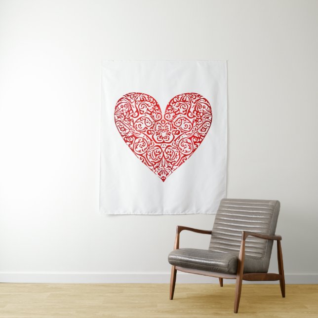 Love Doodle Heart Abstract Art, No 02 Tapestry (In Situ)