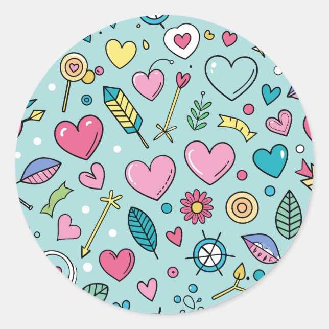 Love Doodle Tapestry Classic Round Sticker (Front)