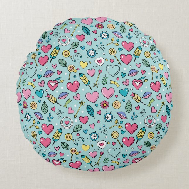 Love Doodle Tapestry Round Cushion (Front)