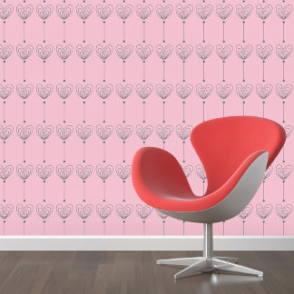Love Doodles: Pink & Grey Hearts Peel and Stick Wallpaper