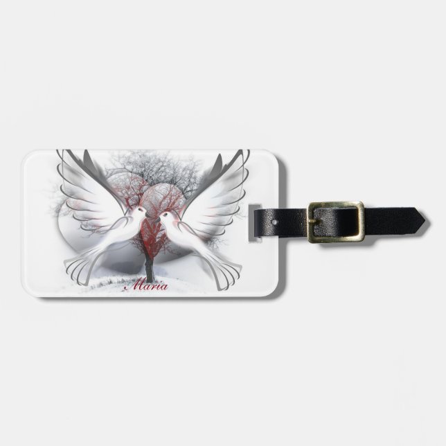 Love Doves Luggage Tag With Leather Strap (Front Horizontal)