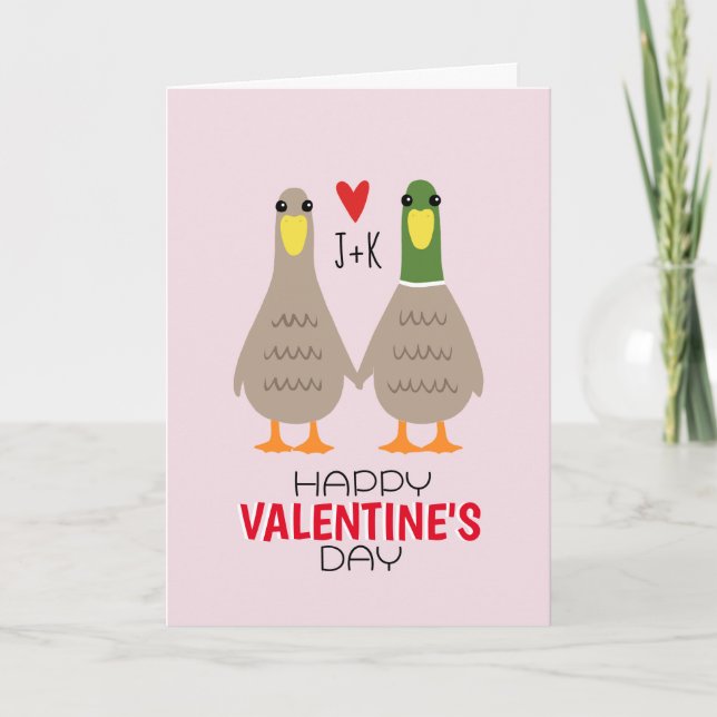 Love Ducks Custom Initials Valentine's Day Card (Front)
