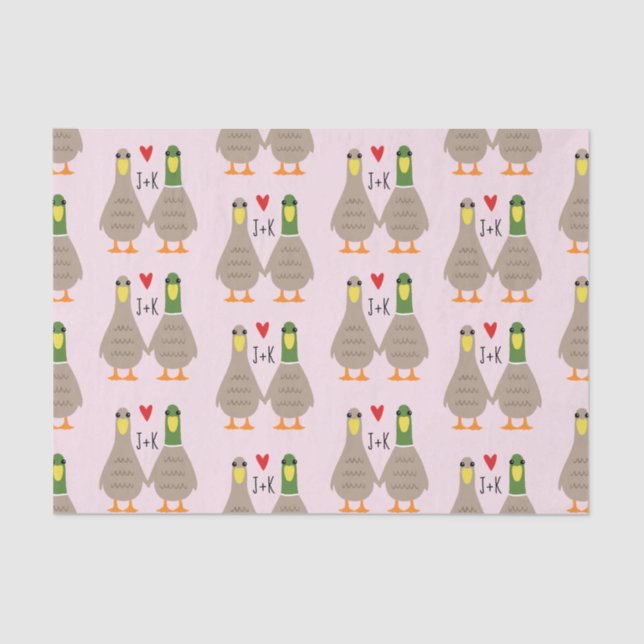 Love Ducks Valentine's Day Custom Initials Tissue Paper (Front)