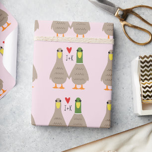 Love Ducks Valentine's Day Custom Initials Wrapping Paper