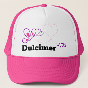 Love Dulcimer Pink Purple Butterfly Heart Trucker Hat