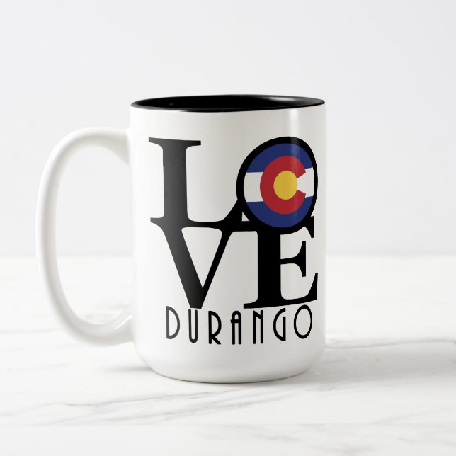 LOVE Durango Colorado 15oz Two-Tone Coffee Mug (Left)