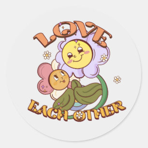 Love Each Other   Whimsical Floral Design Classic Round Sticker