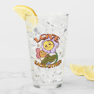 Love Each Other Whimsical Floral Design Glass